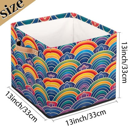 TropicalLife 13x13x13 Inch Large Fabric Storage Cube Vintage Rainbow Flowers - Image 4
