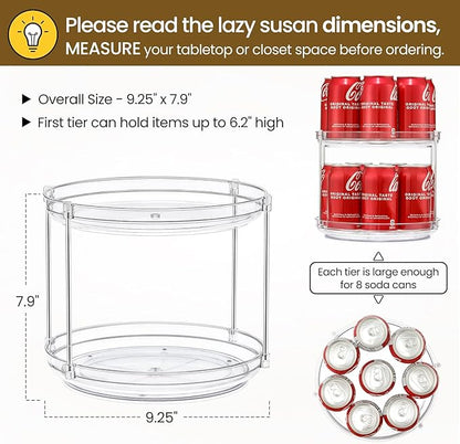 2 Set 2 Tier Non-Skid Acrylic Lazy Susan Turntable Organizer - Image 2
