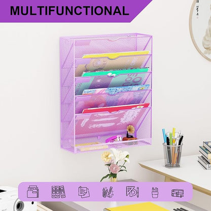 Hanging Wall File Organizer 6 Tier Wall Mounted Mail Paper Folder Holder - Image 6