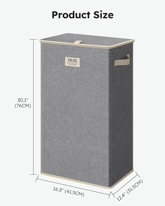 SOLEDI Laundry Hamper with Lid 100L Large & Tall Collapsible Laundry Basket - Image 7