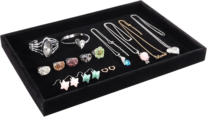 Mornajina 13.8" x 9.5" Velvet Jewelry Tray Jewelry Display Tray, Stackable - Image 4