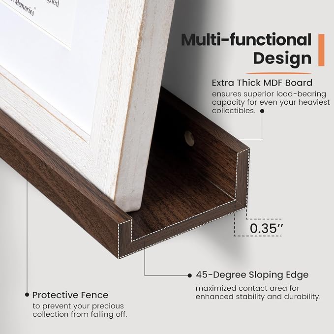 Fun Memories Picture Ledge Shelf, 16 Inch Long Floating Shelves Set of 6 - Image 4