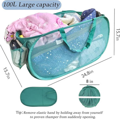 100L Foldable Laundry Baskets 2 Pack, Extra Large Mesh Pop Up Laundry Hamper - Image 2