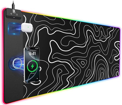 Mouse Pad with Magnetic Wireless Charging, Large Desk Pad Protector, RGB Black by miroddi