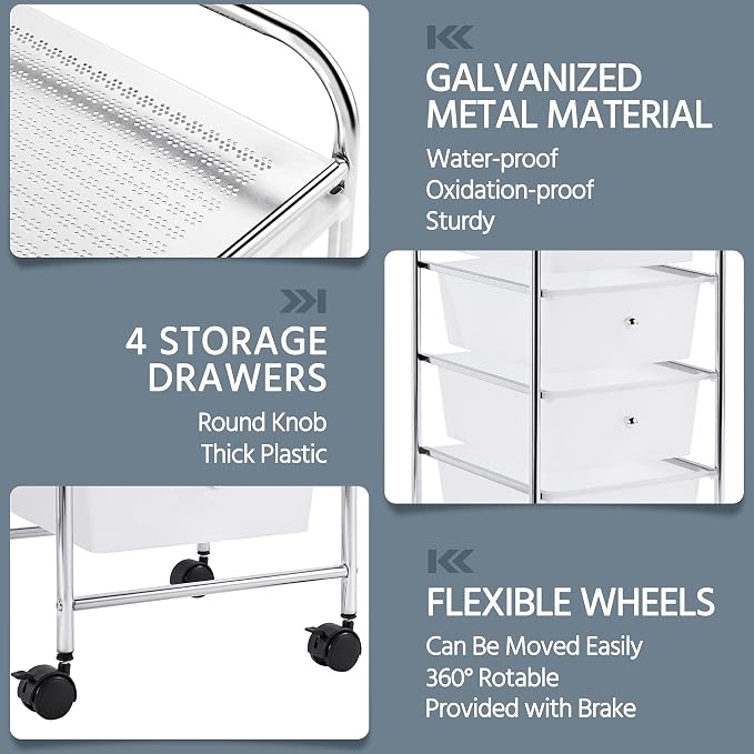 Yaheetech 4 Drawers Cart Rolling Plastic Storage Cart and Organizer Metal Frame - Image 4
