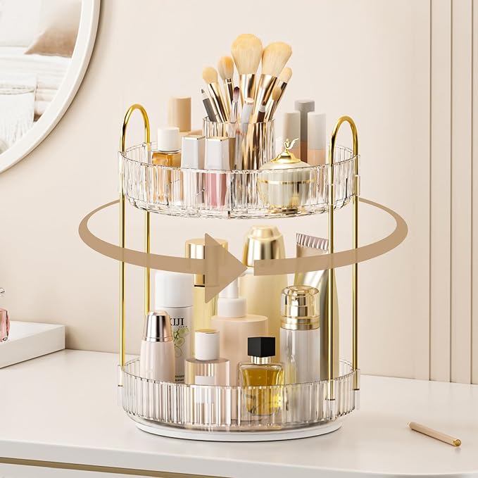 360° Rotating Makeup Organizer, Upgraded 2 Tier Skincare Perfume Organizers by Homelifeassistant