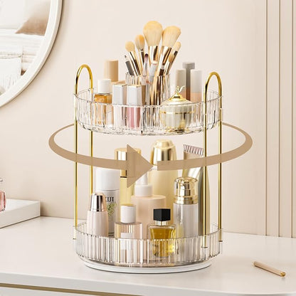 360° Rotating Makeup Organizer, Upgraded 2 Tier Skincare Perfume Organizers by Homelifeassistant