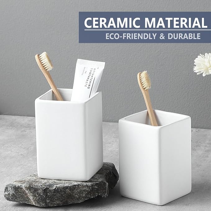 White Ceramic Toothbrush Holder - Image 4