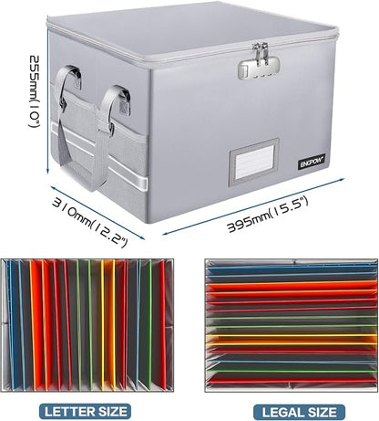 ENGPOW File Box with Lock, Fireproof Document Box with Zipper＆Pockets, - Image 4