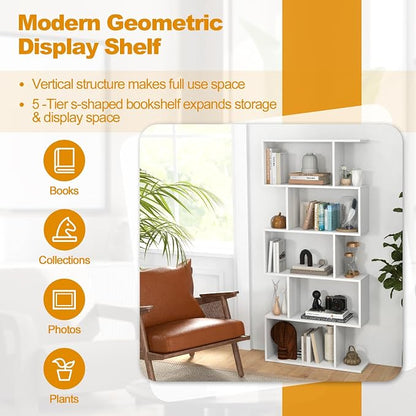 5-Tier Geometric Bookcase Set of 2, 62.5” Freestanding Room Divider Bookshelf - Image 7