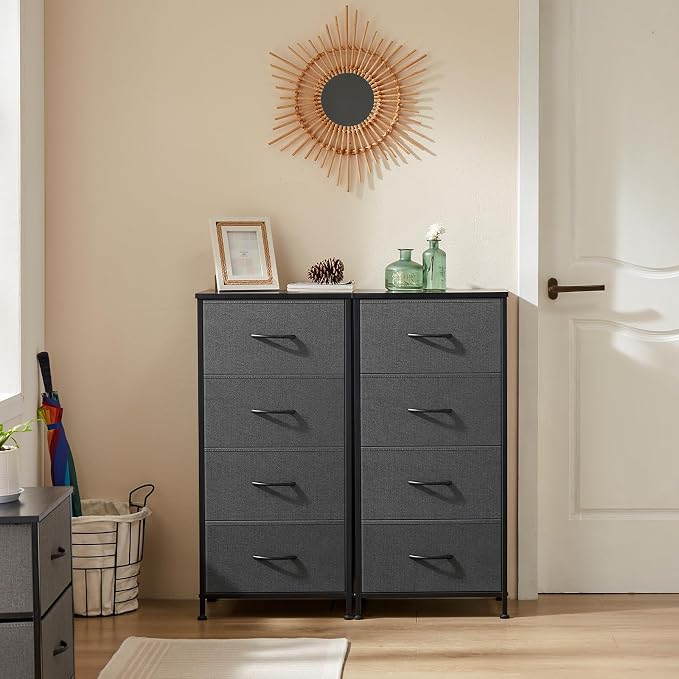 DUMOS Nightstand with 4 Drawers Bedside Table with Removable Fabric Bins Sturdy - Image 2