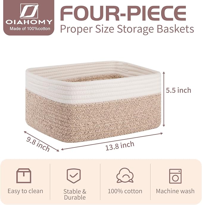 OIAHOMY 4 Pack Storage Baskets for Organizing, Small Bins for Shelves, Cute - Image 2