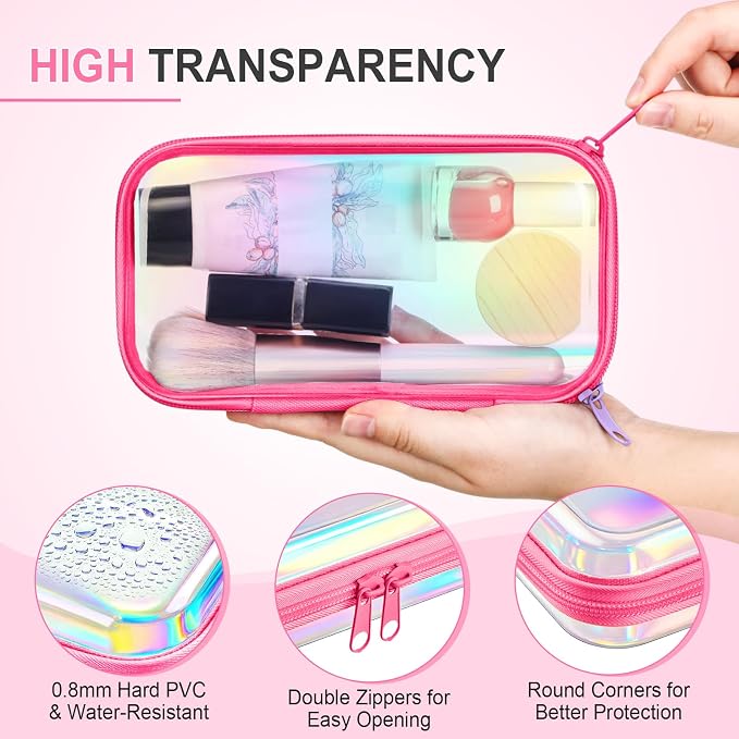 Hoolerry 4 Pcs Hard Clear Zipper Case Makeup Bags Plastic Pencil Pouch - Image 3
