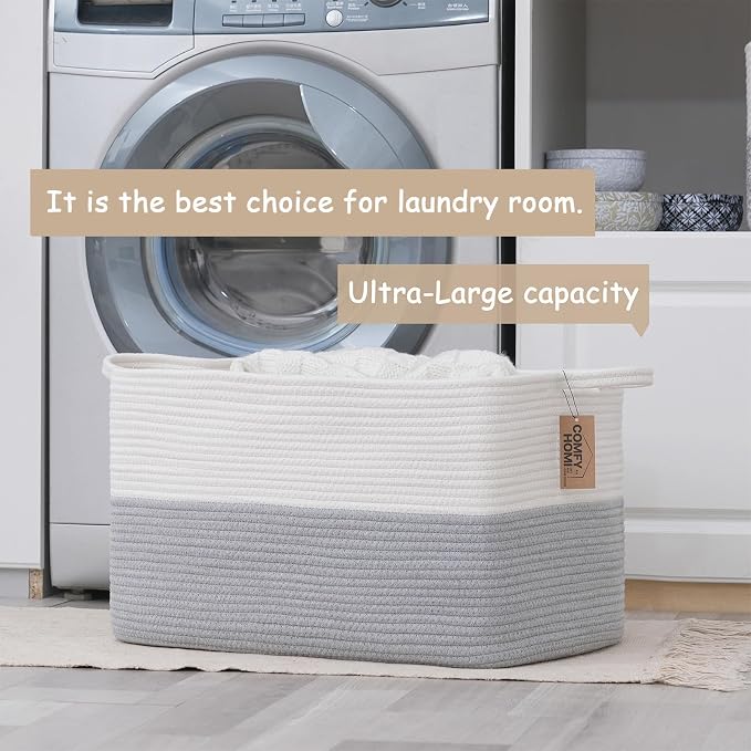 COMFY-HOMI Large Rectangle Laundry Storage Basket | Cotton Rope Woven, - Image 5