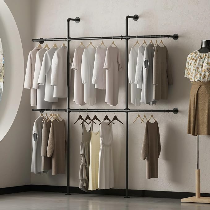 Industrial Pipe Clothing Rack Wall Mount, Heavy Duty Pipe Clothing Rack - Image 2