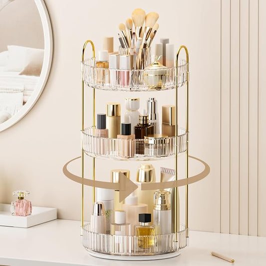 360° Rotating Makeup Organizer, Upgraded 3 Tier Skincare Perfume Organizers by Homelifeassistant