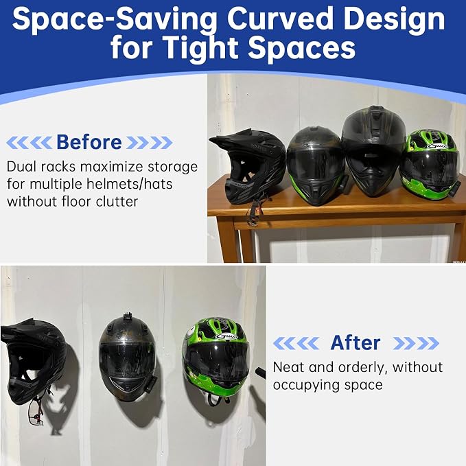 4-Pack Wall-Mounted Multi-Purpose Helmet Storage Display Rack - Image 4