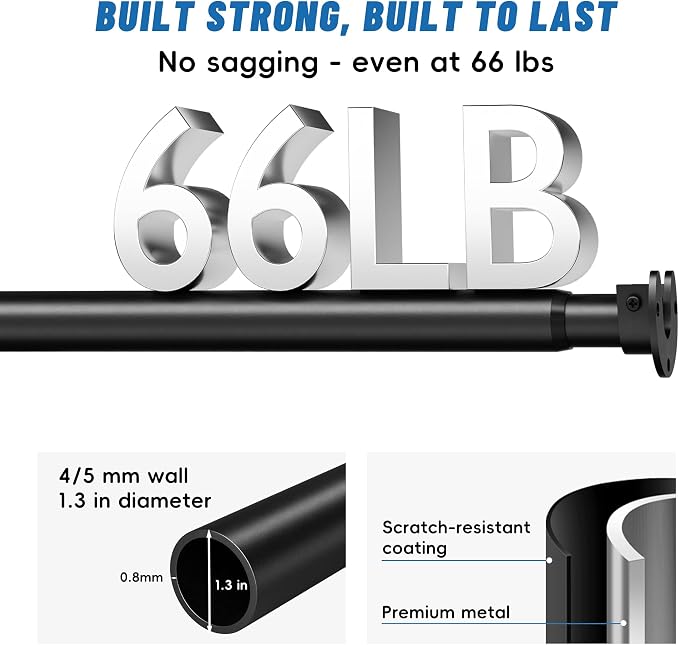 Stepless Adjustable Closet Rod, 66 lb Capacity, Fits 17-84 Inch Spaces - Image 3
