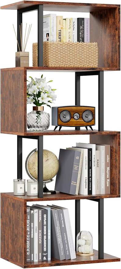Furologee 5 Tier Bookshelf, S Shaped Geometric Bookcase, Narrow Freestanding by Furologee