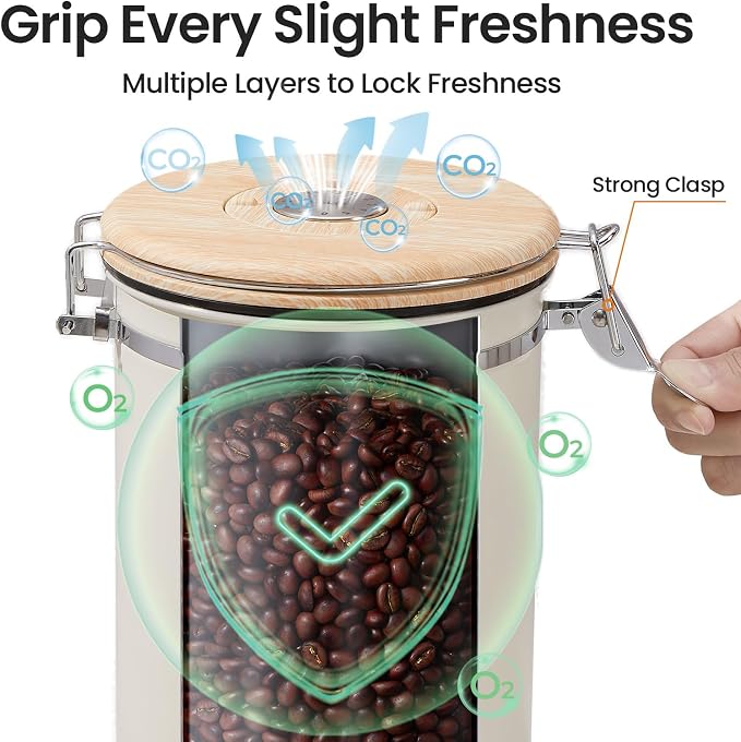 Veken Coffee Canister, 39OZ Large, Airtight Stainless Steel Food Storage - Image 4