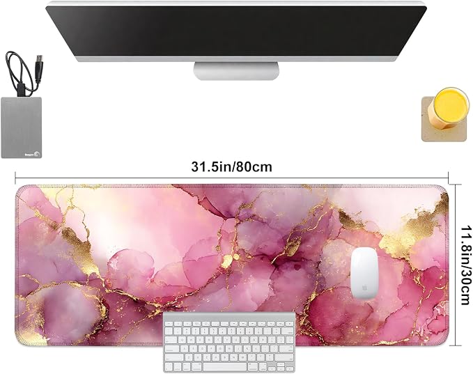 Pink Marble Ink Mouse Pad – Large Extended Desk Mat 31.5 x 11.8 in– Elegant - Image 8