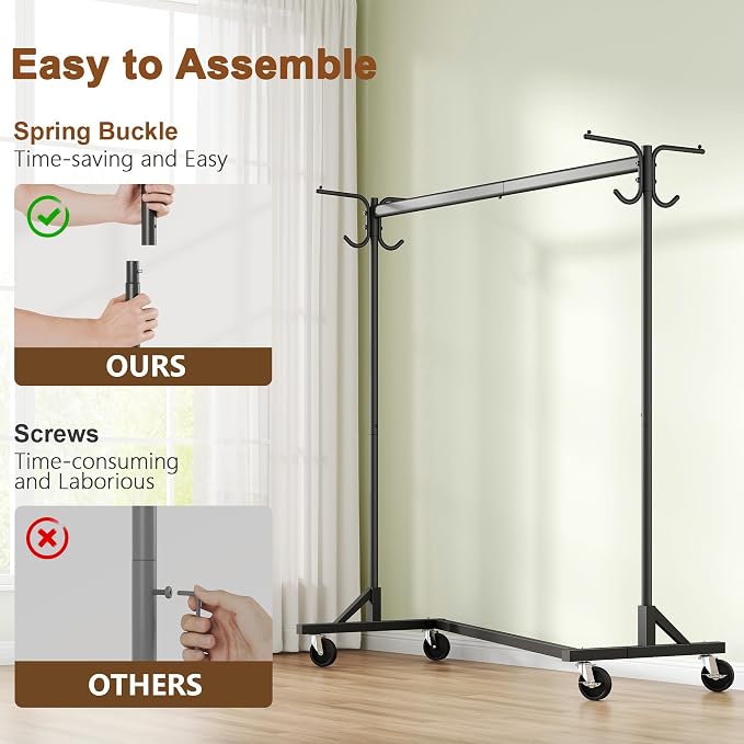 Hoctieon Z Clothes Rack with Cover, Metal Heavy Duty Clothing Rack, Rolling - Image 6