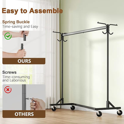 Hoctieon Z Clothes Rack with Cover, Metal Heavy Duty Clothing Rack, Rolling - Image 6