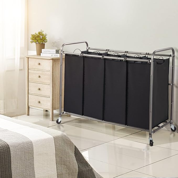 STO STO Laundry Sorter 4 Section, 4 Bag Laundry Hamper, Rolling Laundry Cart - Image 2