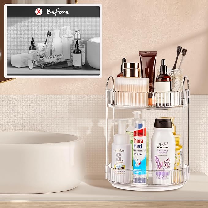 360 Rotating Makeup Organizer, 2 Tier Lazy Susan Bathroom Counter Organizer - Image 2
