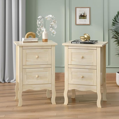 VINGLI Nightstands Set of 2, Unfinished Solid Wood Nightstand Color DIY by VINGLI