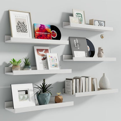Fun Memories Picture Ledge Shelf, 16 Inch Long Floating Shelves Set of 6 by FunMemories