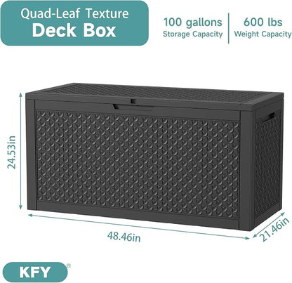 100 Gallon Waterproof Outdoor Storage Box, UV Resistant Resin Deck Box - Image 2