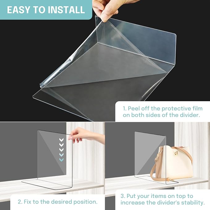 OKPOW Acrylic Shelf Dividers for Closet Organization: 12" Tall x 10" Deep - Image 4