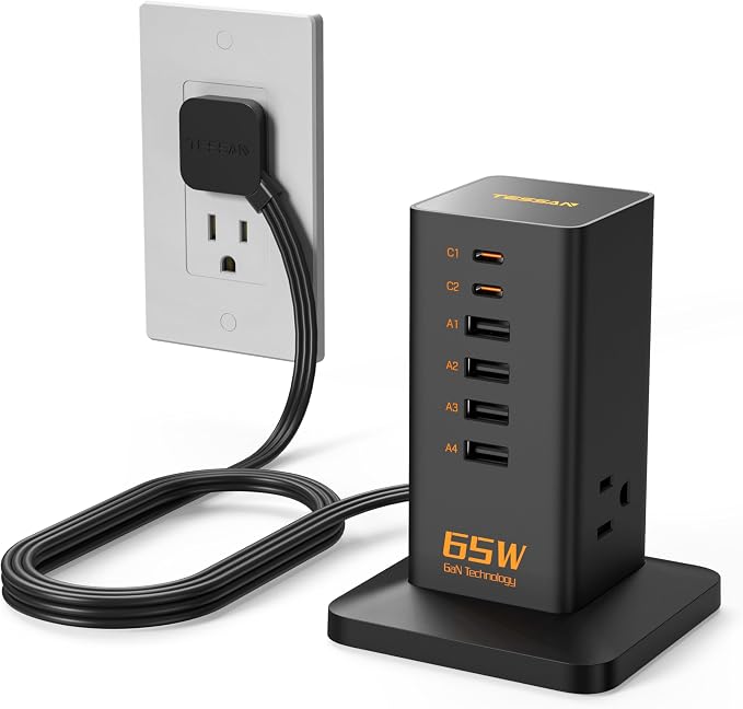 USB Charging Station for Multiple Devices PD 65W, TESSAN 9-in-1 USB C Charger by TESSAN