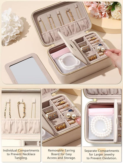 Velvet Travel Jewelry Box with Large Mirror, Double-Layer Jewelry Organizer Case - Image 3