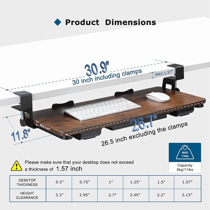 Keyboard Tray Under Desk with Drawer, 26.77" X 11.81"Large Size Keyboard Tray - Image 3