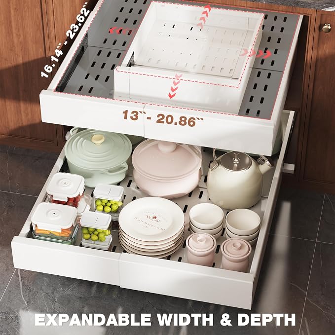 4 Pack Pull Out Cabinet Organizer Expandable Width and Depth, Slide Out Drawers - Image 3
