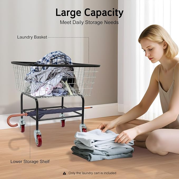 Steel Wire Laundry Cart, Wire Laundry Basket Cart - Image 5