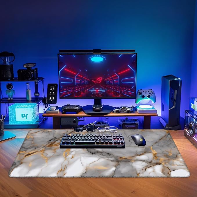 Marble Stripes Gaming Mouse Pad 35.4"x15.7"Desk Mat Anti-Slip Rubber Base & - Image 9