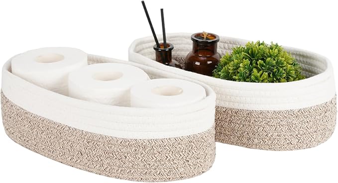 Temary 2PC Small Storage Bins Basket, 13x5.9x3.9 inch Woven Storage Basket by TEMARY