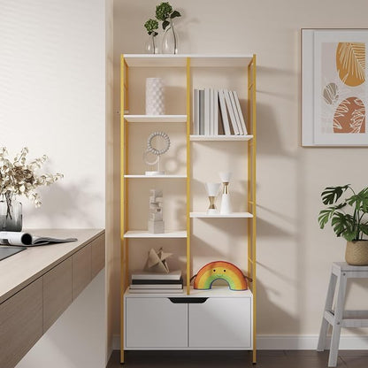 Bookshelf with Doors, 6-Tier Shelf with Storage Cabinet, Industrial Retro - Image 4
