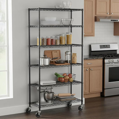 6-Tier Metal Storage Rack with Wheels, Sturdy Adjustable Wire Shelving Unit - Image 2