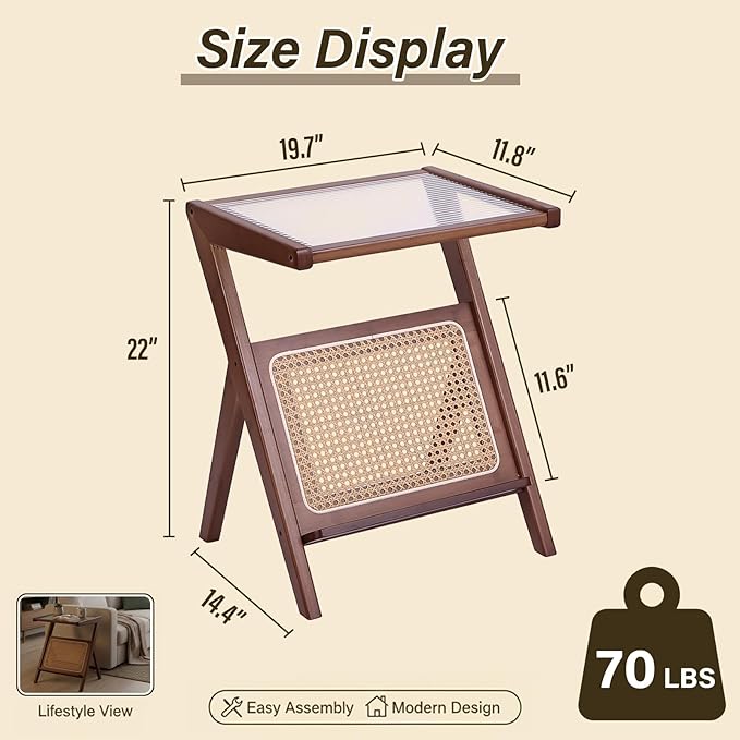 Tiita Rattan Side Table, Mid Century Nightstand, Bamboo Accent Bedside Tables - Image 3