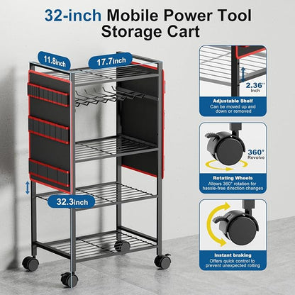 5 - Tier Power Tool Organizer Cart - 300 lbs Heavy Duty Utility Rack Shelf - Image 4