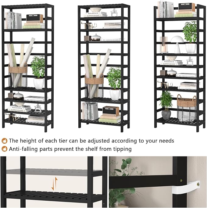 Homykic 6-Tier Bamboo Bookshelves and Bookcases, Adjustable 63.4”Tall Shallow - Image 6