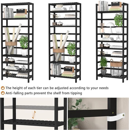Homykic 6-Tier Bamboo Bookshelves and Bookcases, Adjustable 63.4”Tall Shallow - Image 6