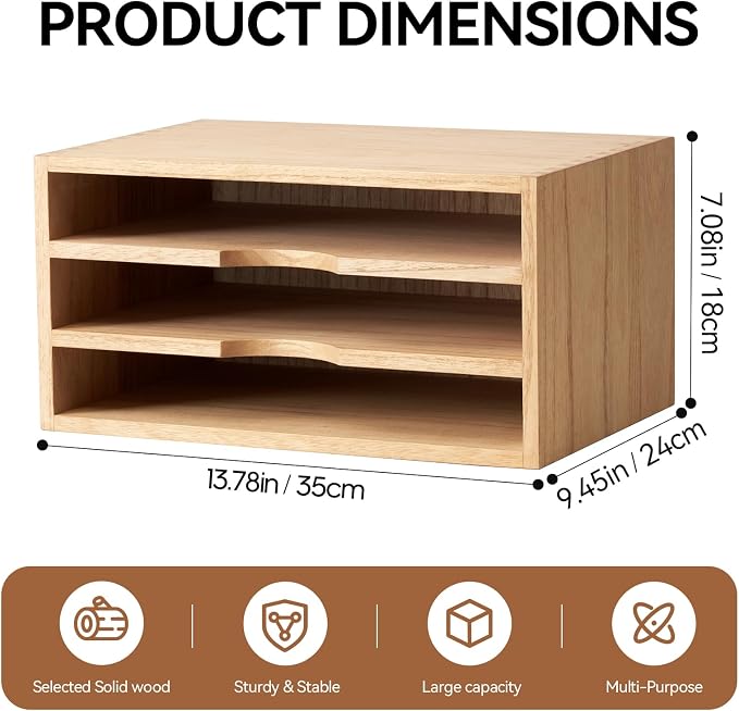 KIRIGEN Wooden Desktop Organizer Paper Storage Letter Tray File Sorter - Image 3