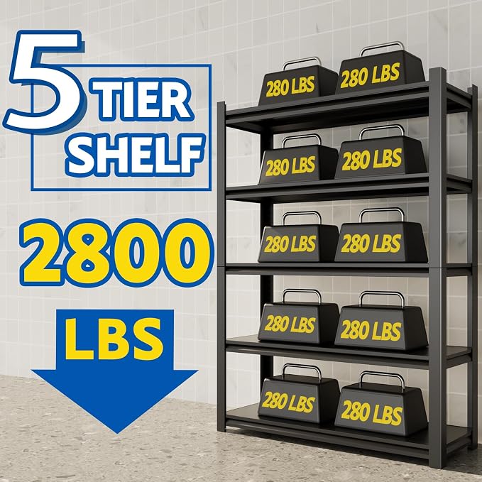 72''H Garage Shelving Heavy Duty, 2800LBS Storage Shelves, 5-Tier Adjustable - Image 4