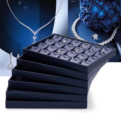 Oirlv Stackable Premium Leather Jewelry Trays 24 Grid Jewelry Organizer - Image 3