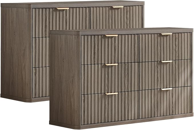 LEYAOYAO Fluted 6 Drawers Dresser Set of 2, Curved Profile Design, Dresser TV by LEYAOYAO-Findtheshiningpointofyourideallife%EF%BC%81